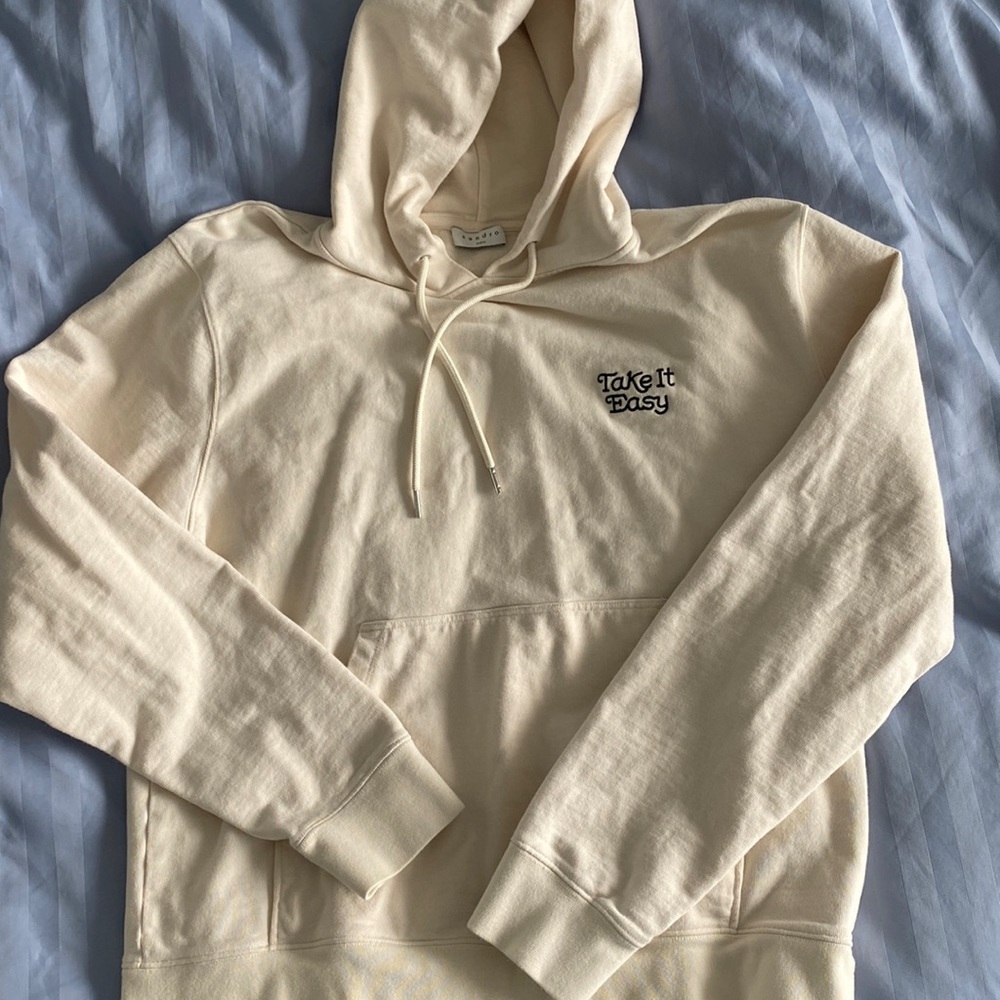 Sandro Hoodie in XL, Cream Color with “Take it Easy”